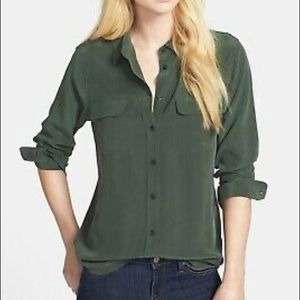 Equipment Olive Dark Green Silk Shirt Blouse Small